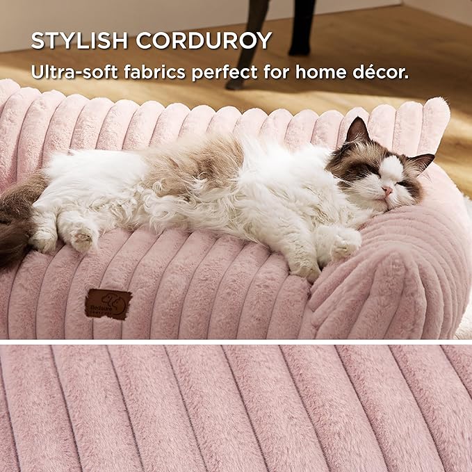 Bedsure ComfyFleece™ Cute Cat Couch for Pets - As Seen on TV on Good Day New York, Small Medium Dog Bed, Supportive Couch Bed for Small Dogs, 30 Inch, Blush Pink