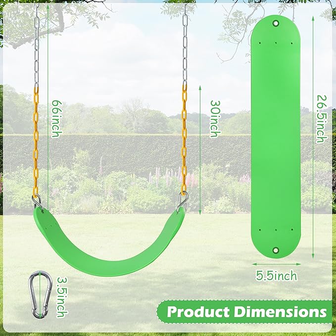 Sunnyglade 2PCS Swings Seats Heavy Duty with 66" Chain, Playground Swing Set Accessories Replacement with Snap Hooks, Support 250lb (2, Grass Green)