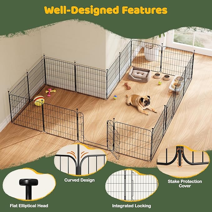 Yaheetech Expandable Dog Playpen, 8 Panel 24 inch Puppy Playpen with Door Indoor/Outdoor Pet Fence for Small Medium Dogs