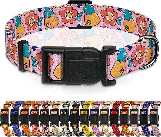 Dog Collar, Cute Cartoon Fruit Boys Girls Puppy Collar for Small Medium Large Dogs, Adjustable Soft Pet Collar with Safety Buckle for Male Females(Pink Cartoon, S)