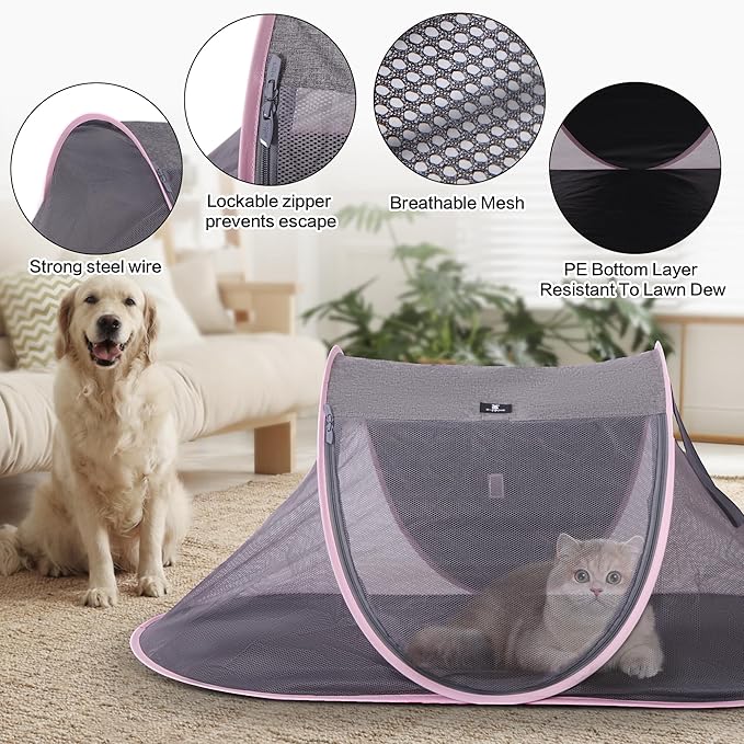 X-ZONE PET Outdoor Cat Tent, Pop Up Cat Playpen, Pet Enclosure Suitable Birds and Small Animals Pink