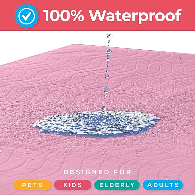 Utopia Bedding Washable Underpads 34" x 36" (Pack of 4), Waterproof Reusable Heavy Absorbency Incontinence Bed Pads for Adults, Kids, Elderly and Pets, Bedwetting Pads for Sofa and Couch (Pink)