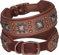 PET ARTIST Soft Padded Leather Dog Collar, 2 inch Wide Genuine Leather Dog Collars with Stylish Studded Rivet & Metal Buckle, Luxury & Adjustable Pet Collars for Medium Dogs,Brown,Neck 16-19"