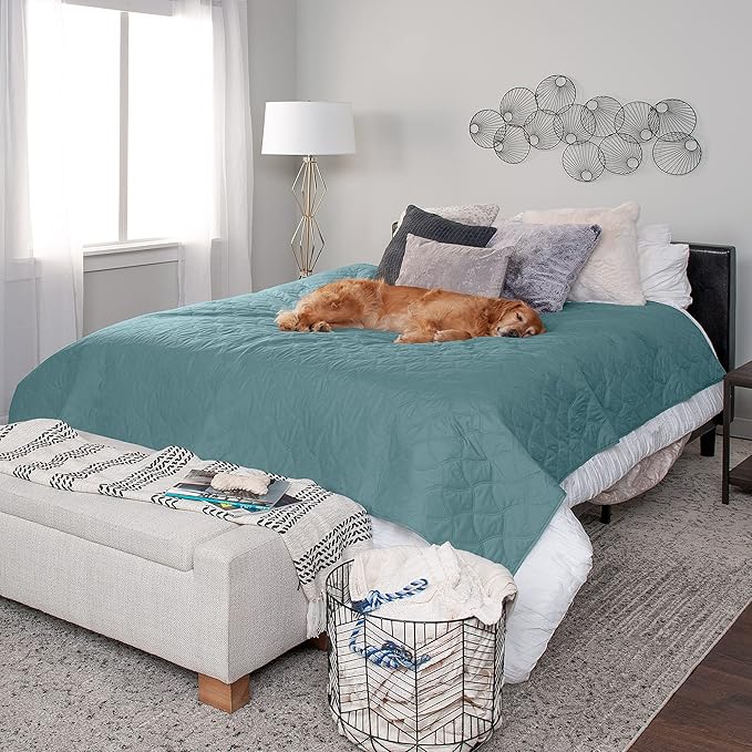Furhaven Waterproof & Non-Slip Twin Size Mattress Cover Protector for Dogs & Cats, Washable, For Beds, Couches, & Car Seats - Quilted Twill Blanket Mattress Cover - Nile Blue, Small/Twin Size