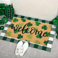 Tinideya 2 Pcs St. Patrick Day Door Mat Welcome Non Slip Coir Mats Clover Pattern Green White Plaid Floor Layering Doormats Seasonal for Front Porch Entryway Decor(st Patrick's Day)