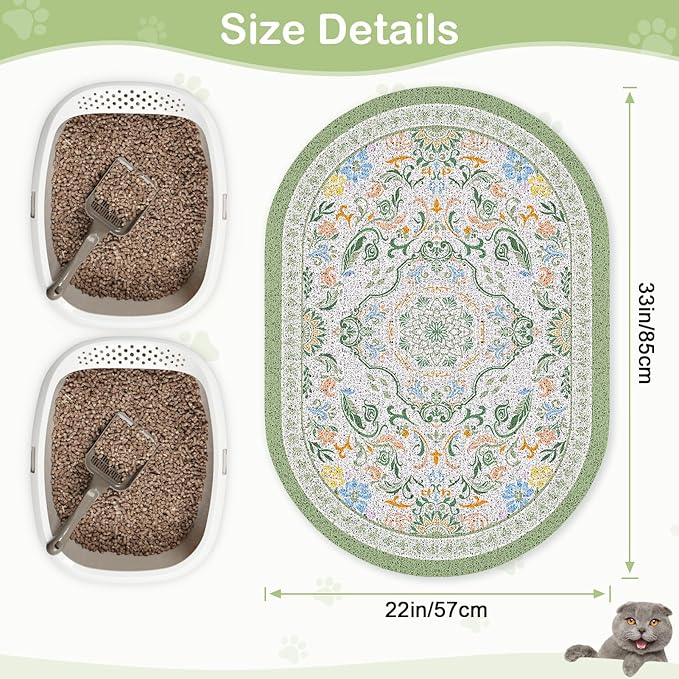 Bienbee Cat Litter Mat, 33" x 22" Large Size Litter Box Mat Rug with Non-Slip Bottom,Urine and Water Proof, Easy to Clean Cat Supplies Essentials for Indoor Kitty Kitten Floor,Bean-Green L