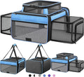 Top and 2 Sides Expandable Cat Carrier 18x13.5x9.5, TSA Airline Approved Dog Carriers for Small Dogs, Soft-Sided Pet Carrier with Self-Locking Zippers for Kitten,Rabbit, Puppy, Guinea Pig Blue