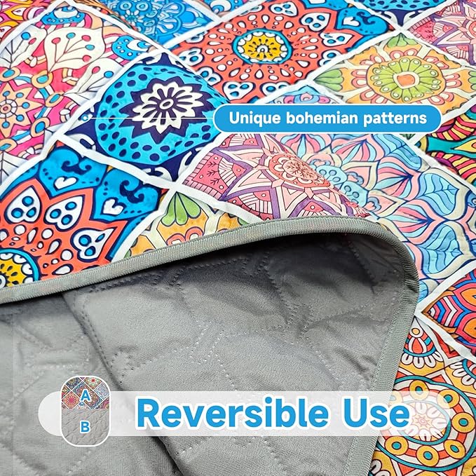 Waterproof Dog Blanket, Bohemian Dog Bed Cover Pet Blanket, Reversible Sofa Couch Cover for Dogs Washable, Protect Furniture Bed Couch Sofa for Puppy Cat (Colorful Medallion, 68×82 Inch)