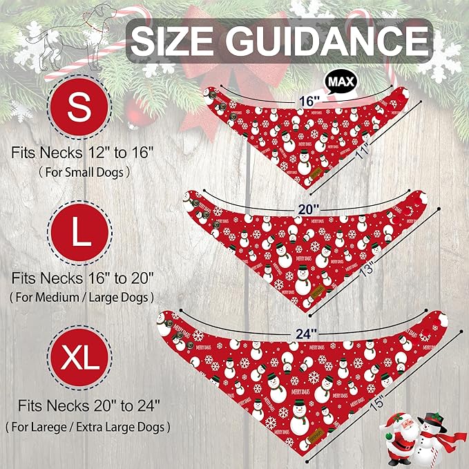 Christmas Dog Bandanas with Snap Button - 2 Pack Reversible Santa Claus Dog Scarf for Boy & Girl, Dog, Christmas Tree Holiday Bandana for Large and Extra Large Dogs (X-Large)