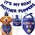 Dog Birthday Party Supplies - Bandana Set with Party Hat, Crown and Banner - 'It's My Birthday Mother Puppers' for Medium, Large Dogs