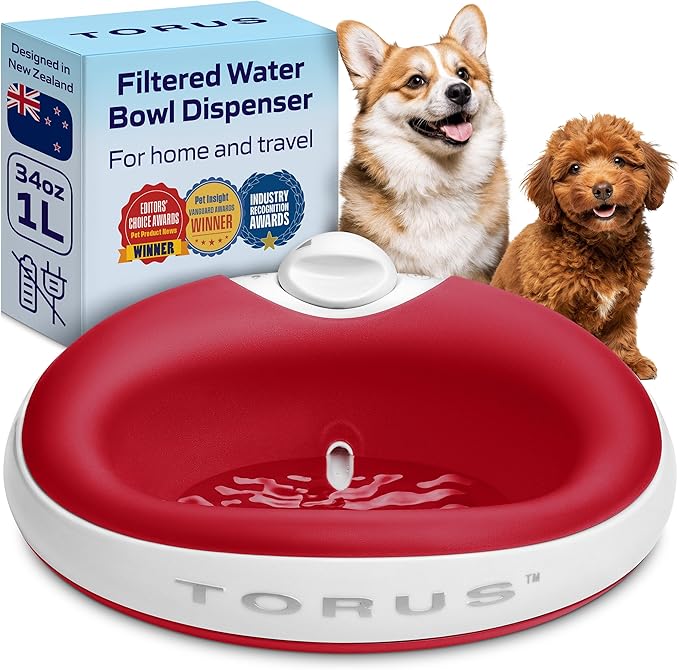 Filtered Portable Dog Water Dispenser [Upgraded 2026], 1L / 34oz, Automatic Pet Water Dispenser, No Spill, Noise-Free Dog Water Bowl Dispenser, No Power, Ideal for Small Pets