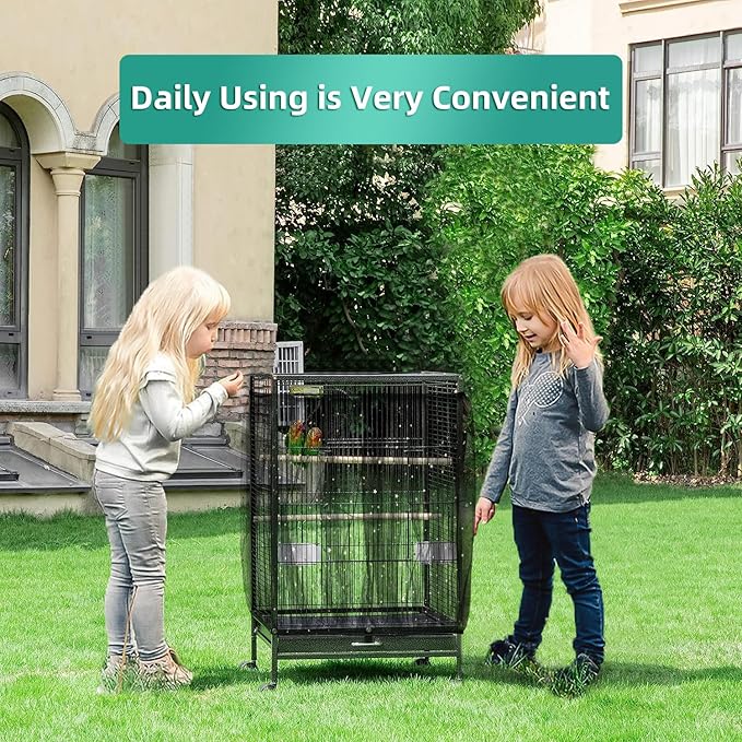 Bird Cage Seed Catcher, Seed Catcher Guard Net Cover, Parrot Nylon Mesh Net Cover, Universal Soft Airy Cage Net Stretchy Skirt for Round Square Cages (Star-Black, 15.7" x87")