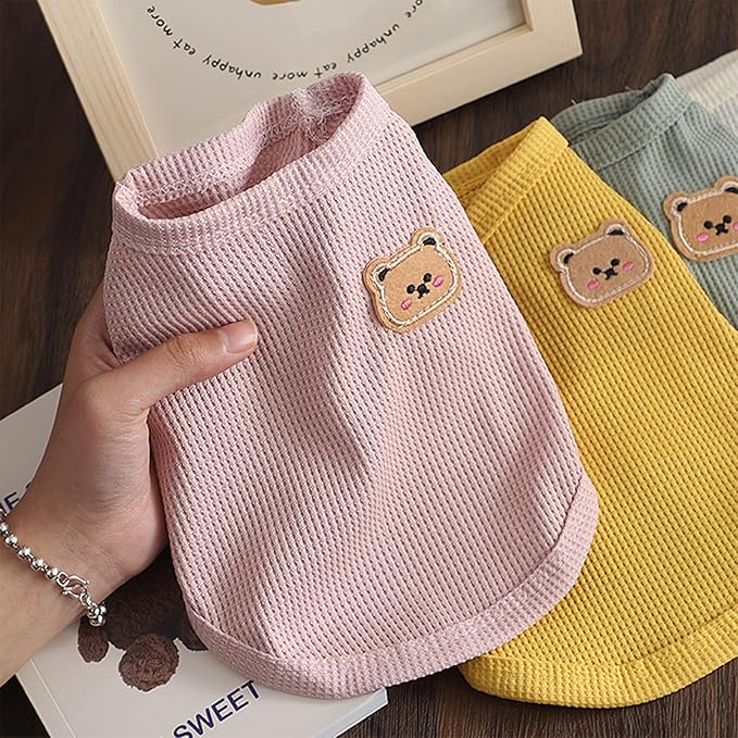 Waffle Knit Cat & Dog T Shirt for Small Dogs, Stretchable Puppy Shirt for Sphynx Cats & Small Breeds, Pet Clothes | Breathable Summer/Winter Apparel for Newborn(3PCS XLarge)