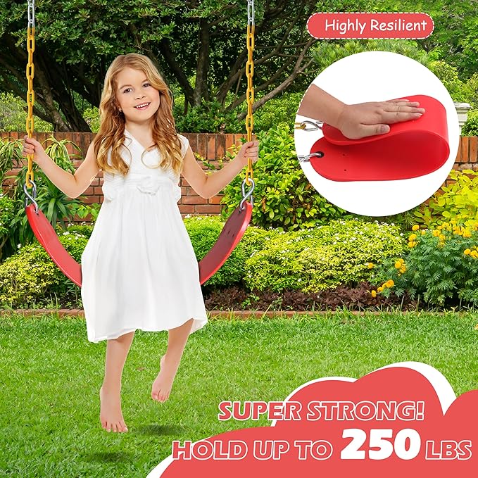 Sunnyglade 2PCS Swings Seats Heavy Duty with 66" Chain, Playground Swing Set Accessories Replacement with Snap Hooks, Support 250lb (2, Red)