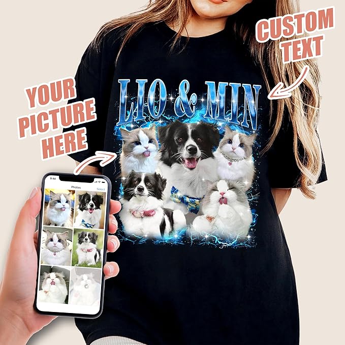 Mit & Mia Custom Your Own Bootleg Rap Shirts for Boyfriend Girlfriend Face Shirt with Photo Gift for Him Her Pet Lovers