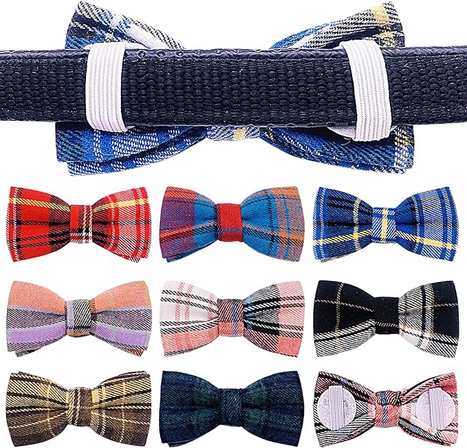 PET SHOW 8pcs Plaid Small Dogs Collar Bow Ties Puppies Cats Collar Charms Accessories Slides Attachment Bowties for Birthday Wedding Parties Assorted