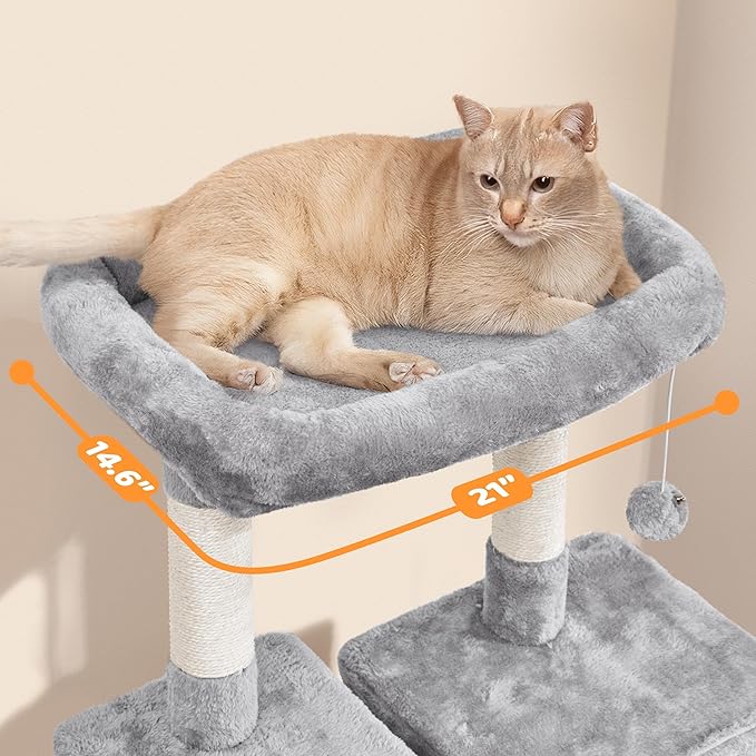 Yaheetech Cat Tree Tower 54in, Multi-Level Pet Stand Furniture with Extended Platform Hammock Scratching Posts Condo for Large Cats to Play and Sleep