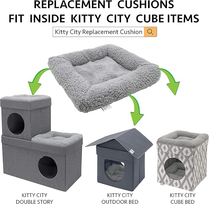 Kitty City Large Stackable Cat Condo & Cube House, Modular Indoor Cat Furniture with Plush Washable Beds, Collapsible Cat Cave & Lounging Ottoman, Tan