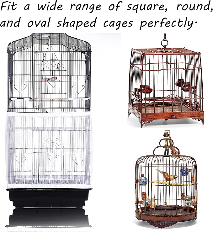 Tamu style Bird Cage Seed Catcher, Large, Stretchy Form Fitting Mesh Skirt Cover for Parrot Enclosures, Light and Breathable Fabric, Prevent Scatter and Mess, Reusable,Adjustable, Lightweight,Black
