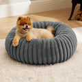 Bedsure ComfyFleece™ Donut Small Dog Bed - Dog Beds for Small Dogs with Corduroy Fleece & Anti Slip Bottom, Round Faux Fur Pet Beds with Washable Removable Cover, Warm Grey, 23x23x7 inches