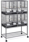 Yaheetech Stackable Divided Breeder Breeding Parakeet Bird Cage for Canaries Cockatiels Lovebirds Finches Budgies Small Parrots with Detachable Rolling Stand, Black