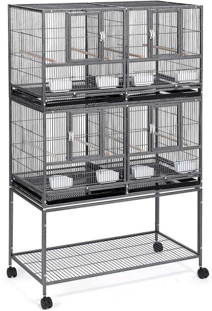 Yaheetech Stackable Divided Breeder Breeding Parakeet Bird Cage for Canaries Cockatiels Lovebirds Finches Budgies Small Parrots with Detachable Rolling Stand, Black