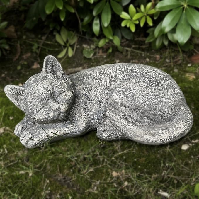 Garden Sleeping Cat Memorial Stone Cat Grave Marker Remembrance Kitten Statues for Garden,Patio,Lawn,Grave Decor Pet Sympathy Gift