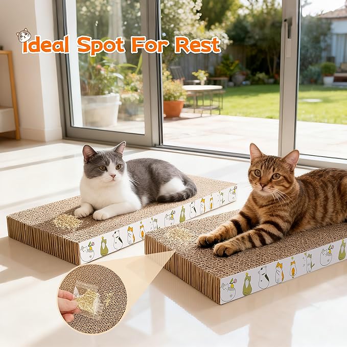 PatiencET 2 Pack Cardboard Cat Scratcher Pad with Catnips, Flat Double-Sided Cat Scratching Board for Small Medium Cats Kittens