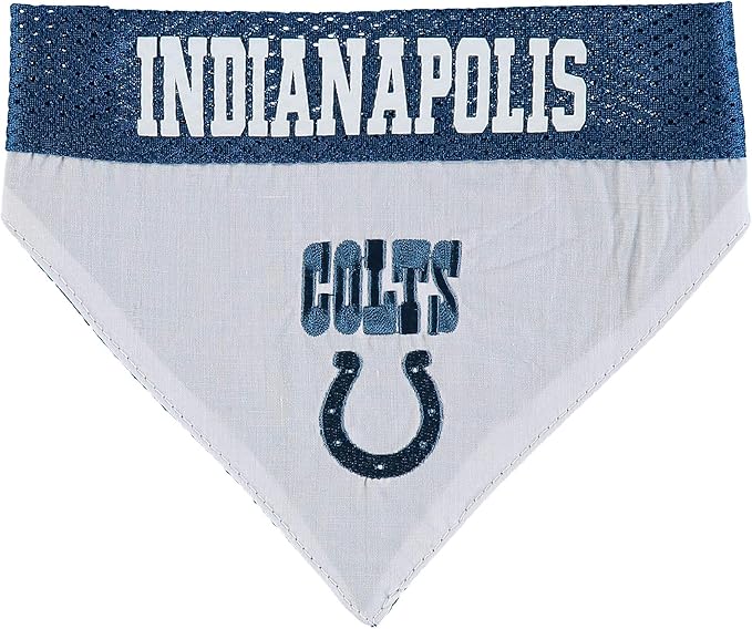 NFL DOG BANDANA - INDIANAPOLIS COLTS REVERSIBLE PET BANDANA. 2 Sided Sports Bandana with a PREMIUM Embroidery TEAM LOGO, Small/Medium. - 2 Sizes & 32 NFL Teams available