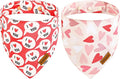 Valentines Dog Bandanas with Snap Button - 2 Pack Reversible Heart Dog Scarf for Boy & Girl, Premium Durable Fabric, Pet Bandana for Medium and Large Dogs (Large)