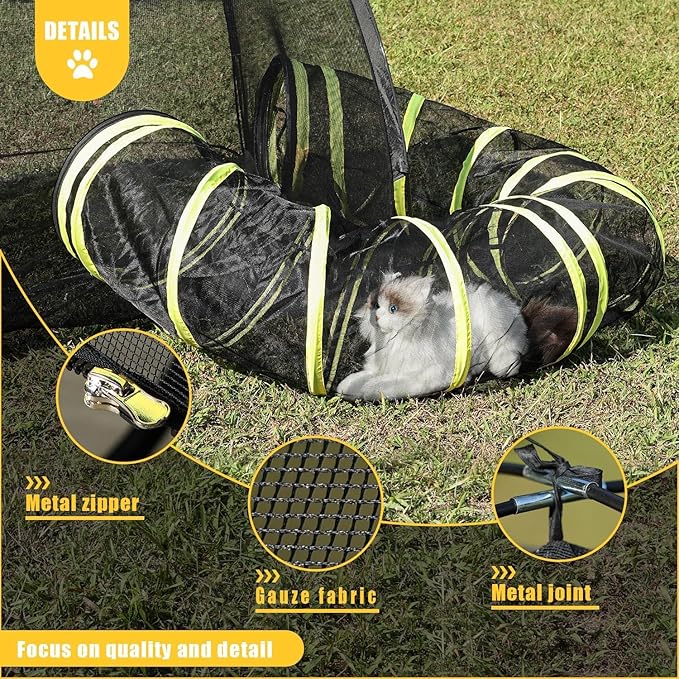 Outdoor Cat Enclosure with Circle Tunnel for Kitten Kitty Run - Portable Large Cat Playpen Tent Outdoor Indoor Pet Tent for Outside Small Animals