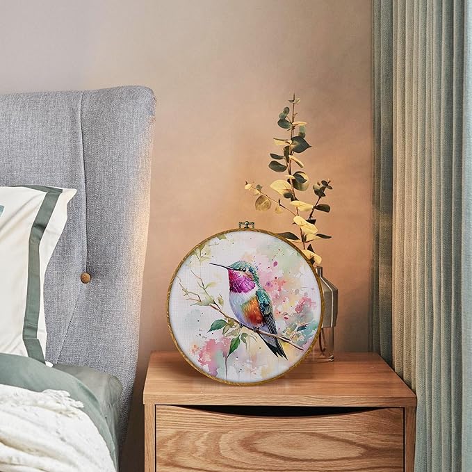 DILSJ Hummingbird Decor, Hummingbird Gifts for Women Canvas Wall Art Framed, Cottagecore Bird Hanging Decorations for Home Bedroom Living Room, 10x10 Inch