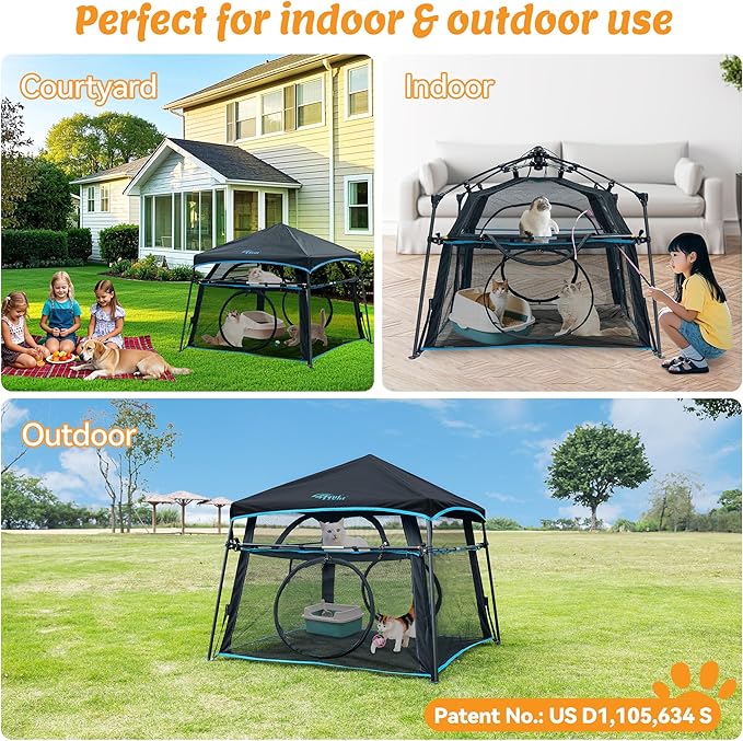 Extra Large Catio Outdoor Cat Enclosure 2-Tier Cat Tent for Patio, Balcony, Indoor & Outdoor, Foldable Cat Playpen with 3 Doors, Weatherproof Sunproof with Fashionable carrybag（Patented）