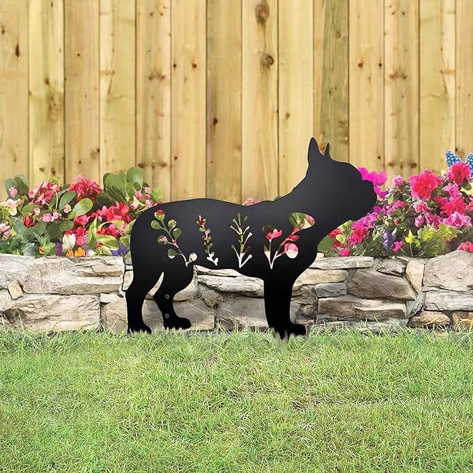 Dog Garden Stake - Unique Gift for Dog Lovers, Black Metal Outdoor Decor, Durable Yard Art Statue (French Bulldog)