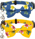 Collar for Cat Pet Breakaway with Bell Bowtie Detachable Bow Adjustable Safety Kitten Puppy Girl Boy 2pcs Flower-Blue & Yellow