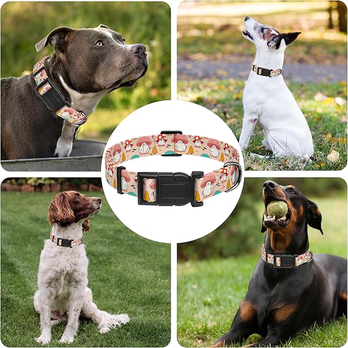 Dog Collar, Cute Cartoon Mushroom Boys Girls Puppy Collar for Small Medium Large Dogs, Adjustable Soft Pet Collar with Safety Buckle for Male Females(Pink Mushroom,XS)