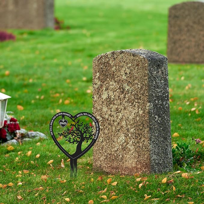 BUoonyer Stake Graves Cemetery Decorations - Dad Metal Memorial Grave Markers, Father Heart Graveyard Sympathy Plaque, Cardinal Remembrance Graveside Burial Decor Sign for Outside Outdoor Yard Garden