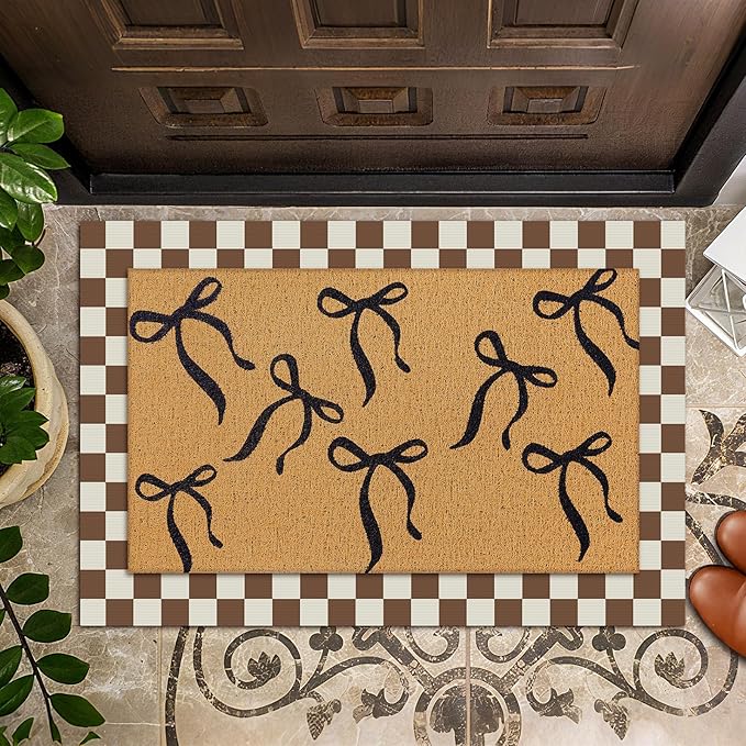 Tinideya 2 Pcs Boho Bows Door Mat Welcome Non Slip Coir Mats Floor Layering Doormats Seasonal for Front Porch Entryway Decor(Boho Bows)