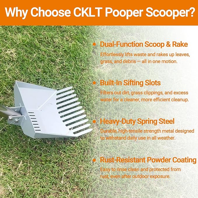Heavy Duty Pooper Scooper 66in Tempered Spring Steel Scoop Long Stainless Steel Handle Dog Pooper Scooper for Large Dogs Outdoor Pet Waste Removal Shovel