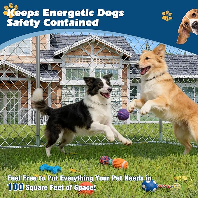 10×10×7 FT Outdoor Dog Kennel with Roof, Dog Enclosure w/Rotating Feeder, Large Heavy Duty Dog Run Playpen w/2 Stainless Bowls, Galvanized Pet House w/Secure Lock, Waterproof Cover