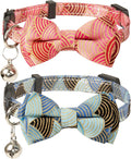 Collar for Cat Pet Breakaway with Bell Bowtie Detachable Bow Adjustable Safety Kitten Puppy Girl Boy 2pcs Kimono-Blue & Pink
