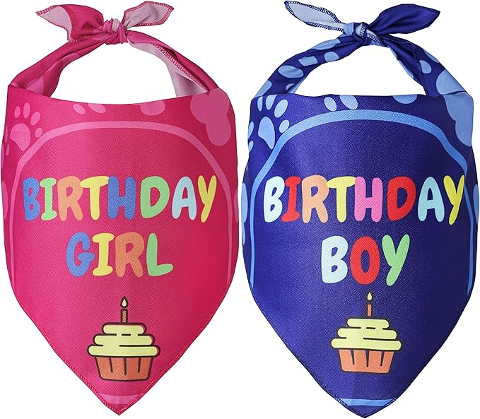 Dog Birthday Bandana - 2 Pack Boy Girl Bandanas for Dogs Puppy Birthday Party Decorations, Small