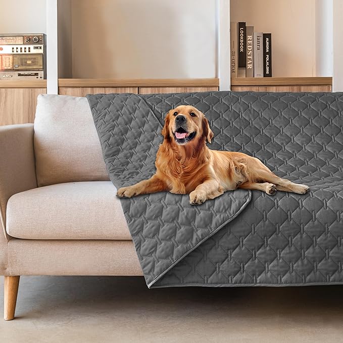 gogobunny 3X Stronger Waterproof Pet Blanket, Scratch Proof Furniture Protector for Dogs Cats, Reversible Cover 68x82 Inch, Dark Grey