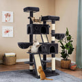 WEEWAY Cat Tree Tower for Indoor Cats,65'' Multi-Level Cat Furniture Activity Center,Stand House Condo Cave,Sisal Scratching Posts Ramps,Plush Perches Platforms Basket Hammock, Dark Grey