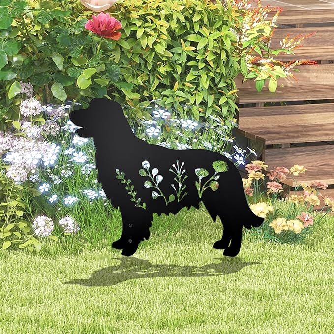 Dog Garden Stake - Unique Gift for Dog Lovers, Black Metal Outdoor Decor, Durable Yard Art Statue (Golden Retriever)