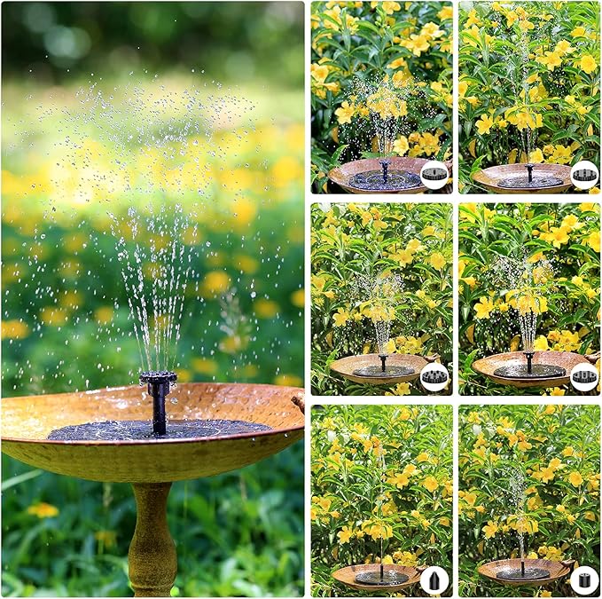 AISITIN 2.5W Solar Bird Bath Fountain, Solar Fountain for Bird Bath with 6 Nozzles, 6.7" Solar Powered Water Fountain for Garden, Ponds, Pool, Fish Tank, Outdoor and Aquarium, 2 Pack