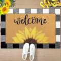Tinideya 2 Pcs Summer Door Mat Sunflower Welcome Non Slip Coir Mats Floral Buffalo Plaid Floor Layering Doormats for Home Front Door Porch Entryway Decor