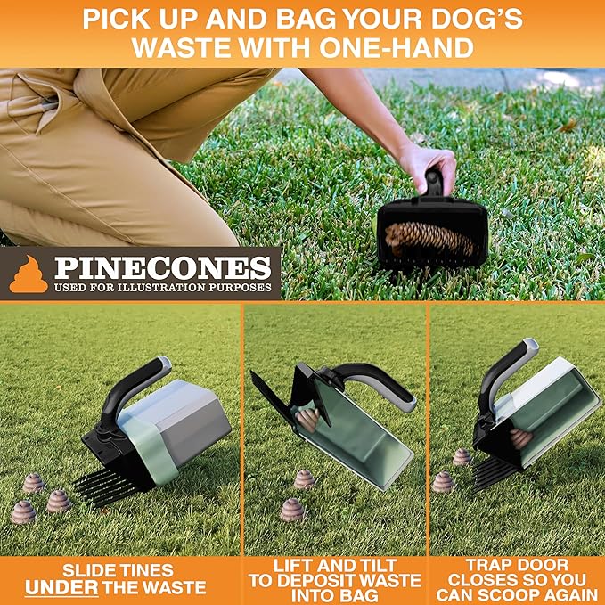 Neater Pet Brands Lift N’ Bag 2.0 Dog Pooper Scooper with Bag Attachment for Small to Large Dogs, New & Improved Design, 195 Refill Bags, Heavy Duty Dog Poop Scooper for Yard & Walks, One-Hand Use