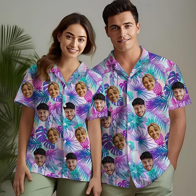 Custom Hawaiian Shirt with Face Photo Picture for Men Women Kids Youth Adult, Tropical Personalized Hawaiian Shirts Gift