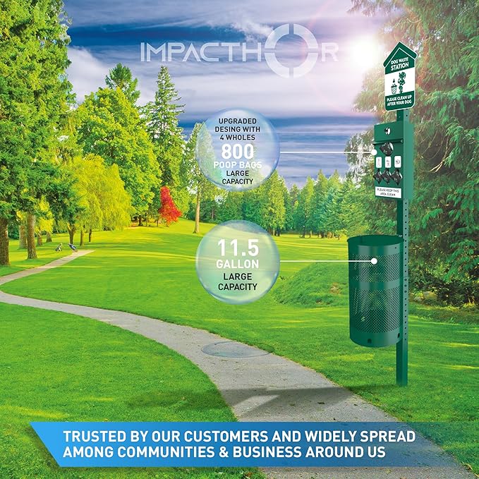 Dog Waste Station Outdoor Pet Waste Station- Desing With 4 Holes And 800 Dog Poop Bags, 50 Waste Can Liners, 3 Poop Bag Holders & 2 Set Of Keys, For Commercial Use, Parks, Condos & HOA
